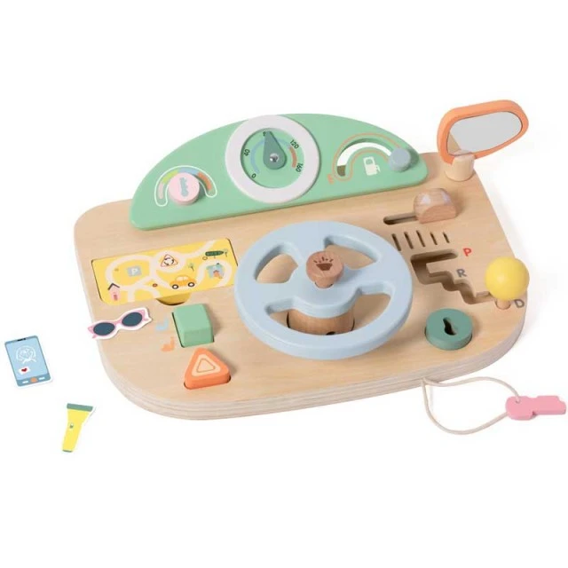 Multifunctional wooden steering wheel Classic World with activities for children over 2 years old