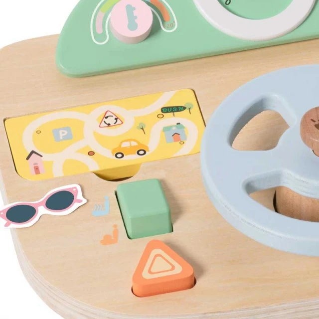 Multifunctional wooden steering wheel Classic World with activities for children over 2 years old