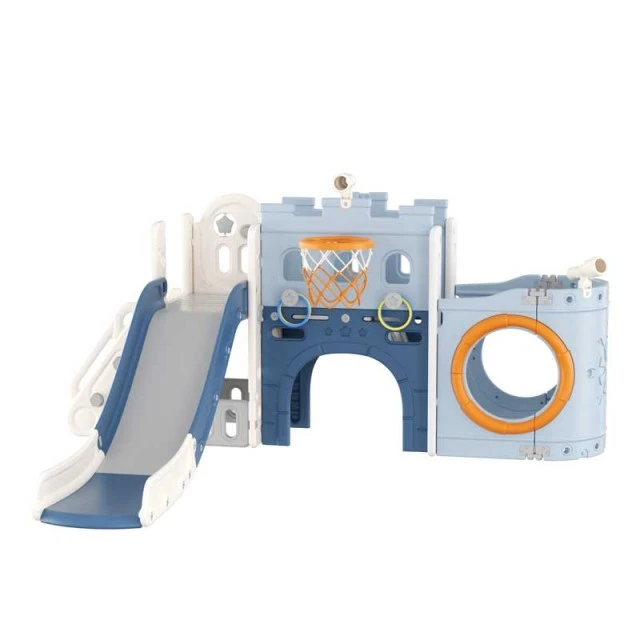 Multifunctional children's center Ship with slide, tunnel and basketball hoop - blue