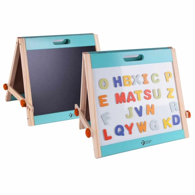 Desktop board for drawing and with magnetic letters