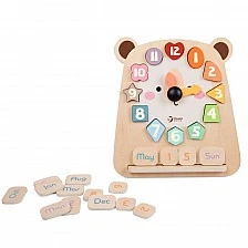 Educational wooden clock Teddy Bear with calendar for children over 2 years old
