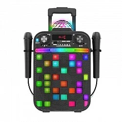 Караоке Bluetooth тонколона с 2 микрофона и LED лампа, черна
