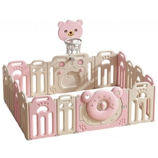 Foldable baby playpen with basketball hoop, Pink Bear