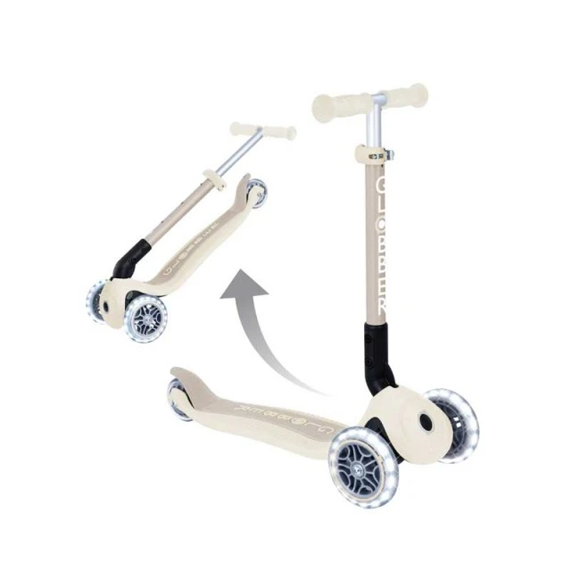 Сгъваема еко тротинетка с 3 колела GLOBBER JUNIOR FOLDABLE LIGHTS ECO - цвят кокос