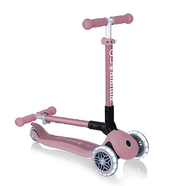 Foldable eco scooter with 3 wheels GLOBBER JUNIOR FOLDABLE LIGHTS ECOLOGIC – berry color