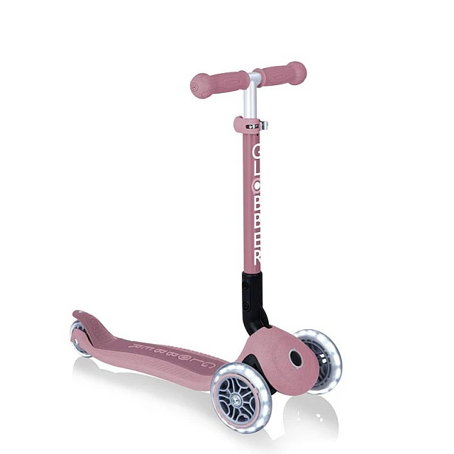 Foldable eco scooter with 3 wheels GLOBBER JUNIOR FOLDABLE LIGHTS ECOLOGIC – berry color