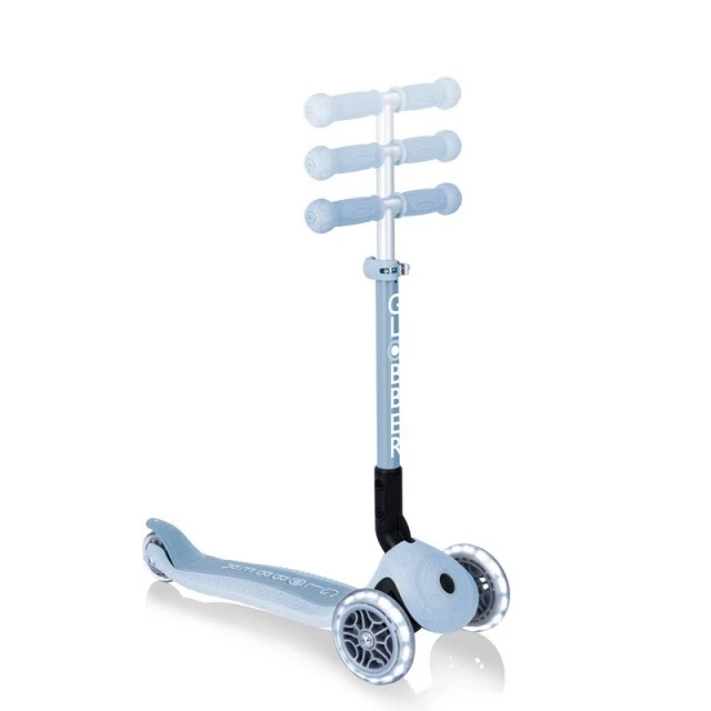 Foldable eco scooter with 3 wheels GLOBBER JUNIOR FOLDABLE LIGHTS ECOLOGIC - blueberry color