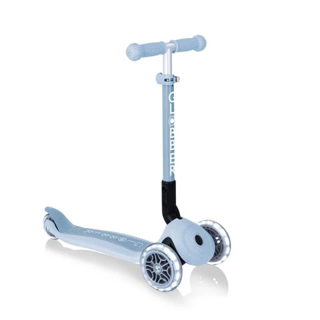 Foldable eco scooter with 3 wheels GLOBBER JUNIOR FOLDABLE LIGHTS ECOLOGIC - blueberry color