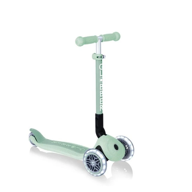 Foldable eco scooter with 3 wheels GLOBBER JUNIOR FOLDABLE LIGHTS ECOLOGIC - pistachio color
