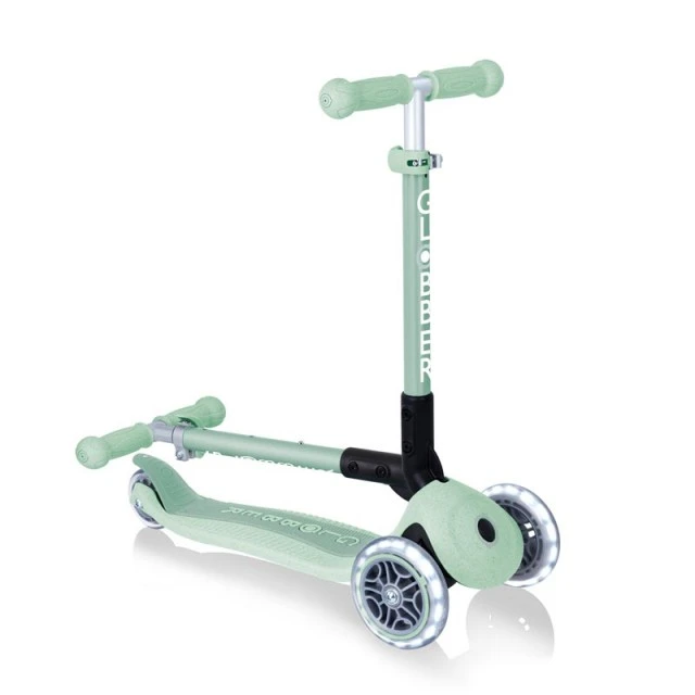 Foldable eco scooter with 3 wheels GLOBBER JUNIOR FOLDABLE LIGHTS ECOLOGIC - pistachio color