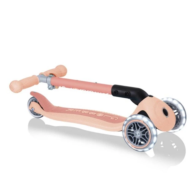 Foldable eco scooter with 3 wheels GLOBBER JUNIOR FOLDABLE LIGHTS ECOLOGIC - peach color