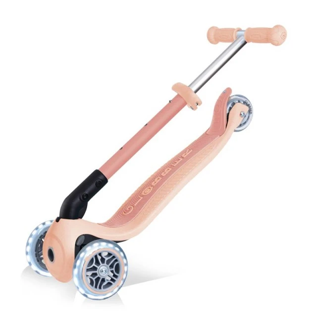 Foldable eco scooter with 3 wheels GLOBBER JUNIOR FOLDABLE LIGHTS ECOLOGIC - peach color