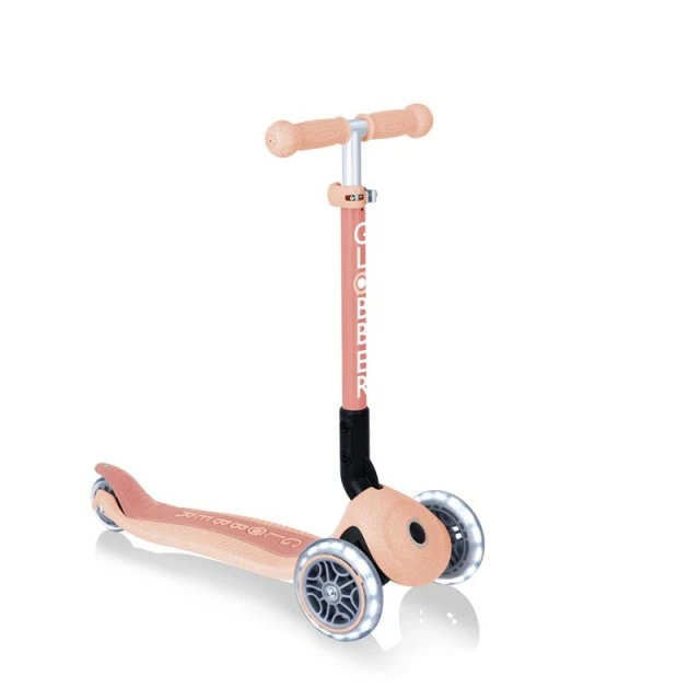 Foldable eco scooter with 3 wheels GLOBBER JUNIOR FOLDABLE LIGHTS ECOLOGIC - peach color
