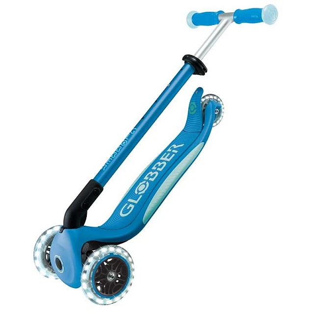 Folding scooter with light-up handles ELITE GLOW LIGHTS, petrol blue