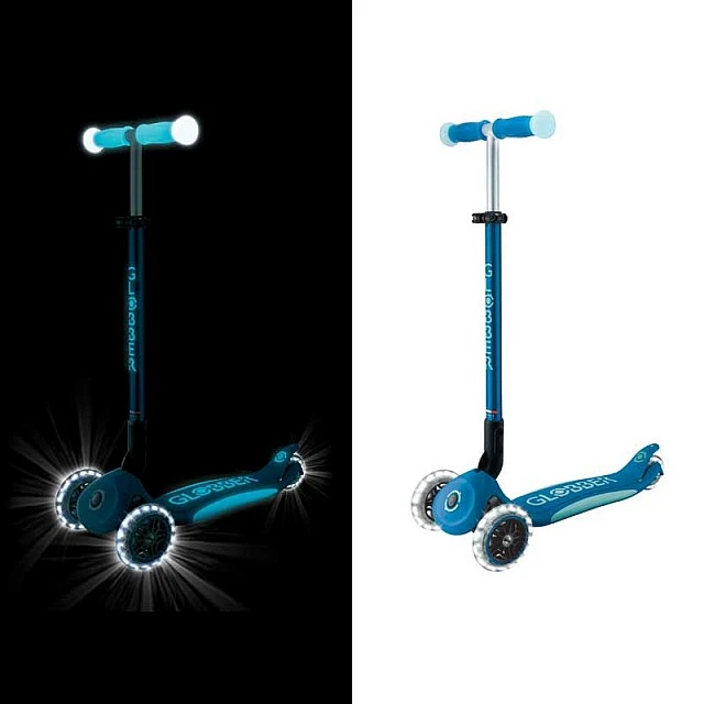 Folding scooter with light-up handles ELITE GLOW LIGHTS, petrol blue