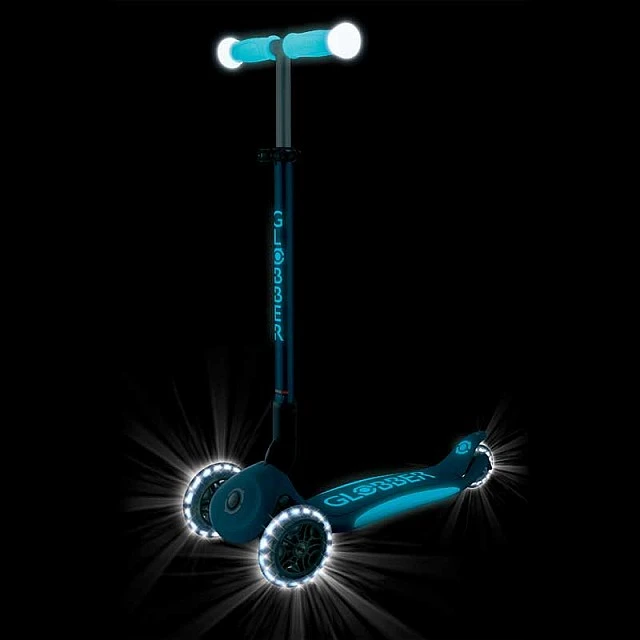 Folding scooter with light-up handles ELITE GLOW LIGHTS, petrol blue