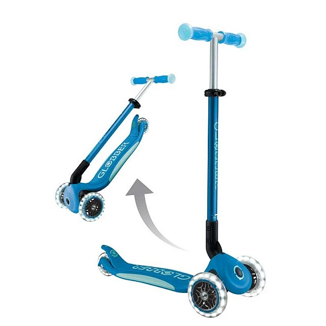 Folding scooter with light-up handles ELITE GLOW LIGHTS, petrol blue