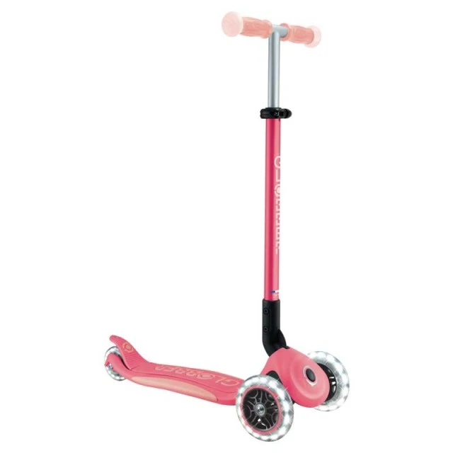 Folding scooter with light-up handles ELITE GLOW LIGHTS, coral color