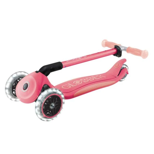 Folding scooter with light-up handles ELITE GLOW LIGHTS, coral color