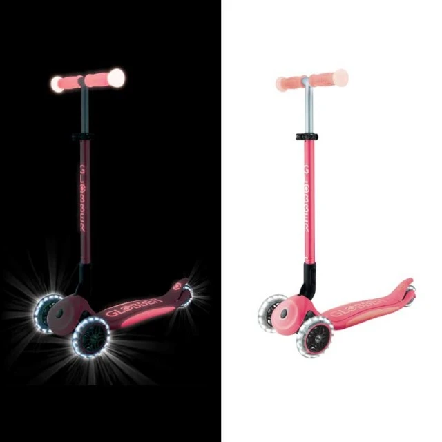 Folding scooter with light-up handles ELITE GLOW LIGHTS, coral color