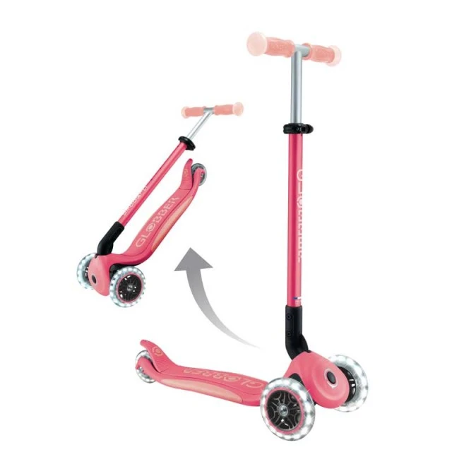 Folding scooter with light-up handles ELITE GLOW LIGHTS, coral color