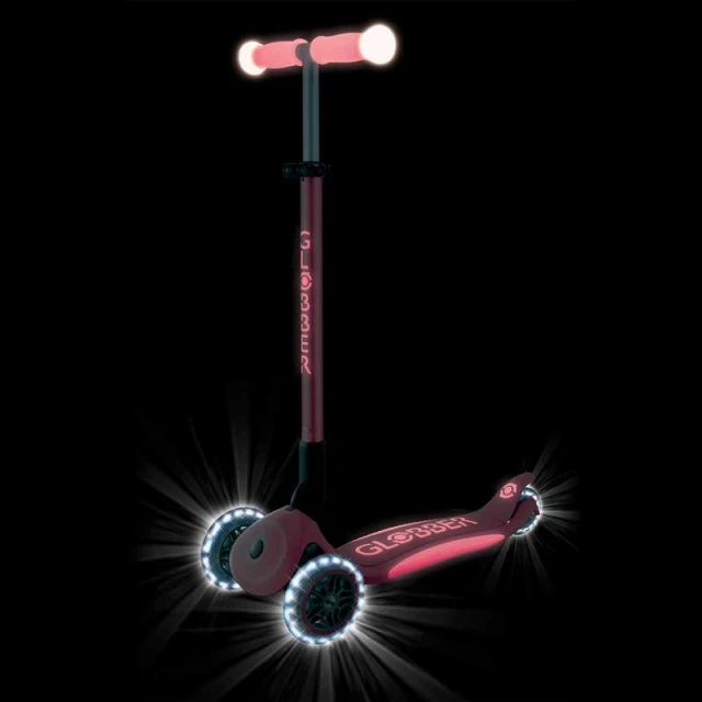 Folding scooter with light-up handles ELITE GLOW LIGHTS, coral color