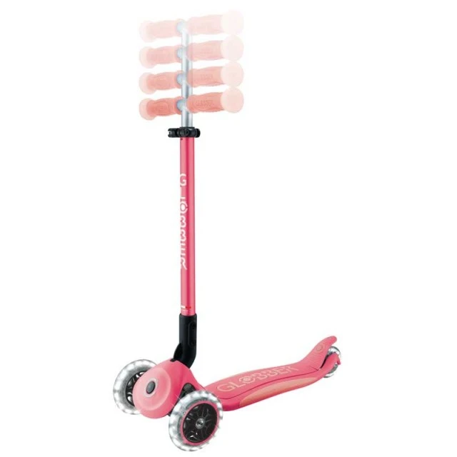 Folding scooter with light-up handles ELITE GLOW LIGHTS, coral color