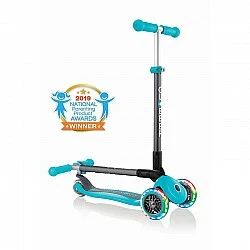 Globber Primo Foldable Lights Blue-Green Folding Scooter with Glowing Wheels