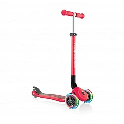 Globber Primo Foldable Lights Folding Scooter with Glowing Tires, Red