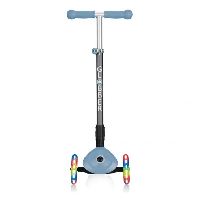Globber Primo Foldable Lights Folding Scooter with Glowing Tires, Pastel Blue