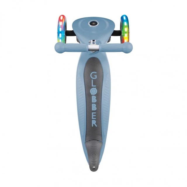 Globber Primo Foldable Lights Folding Scooter with Glowing Tires, Pastel Blue
