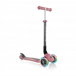 Globber Primo Foldable Lights Folding Scooter with Glowing Tires, Rose Ash