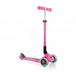 Globber Primo Foldable Lights Folding Scooter with Glowing Tires, Pink