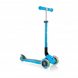 Globber Primo Foldable Lights Folding Scooter with Glowing Tires, Light Blue
