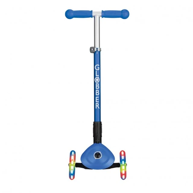 Globber Primo Foldable Lights Folding Scooter with Glowing Tires, Dark Blue
