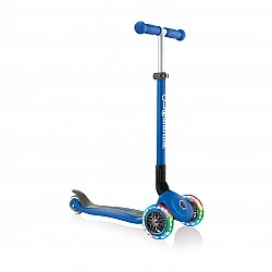 Globber Primo Foldable Lights Folding Scooter with Glowing Tires, Dark Blue
