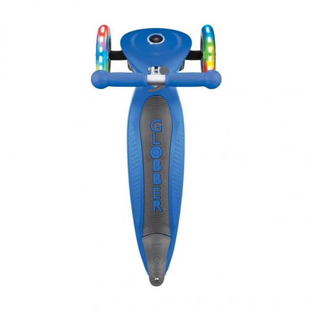 Globber Primo Foldable Lights Folding Scooter with Glowing Tires, Dark Blue