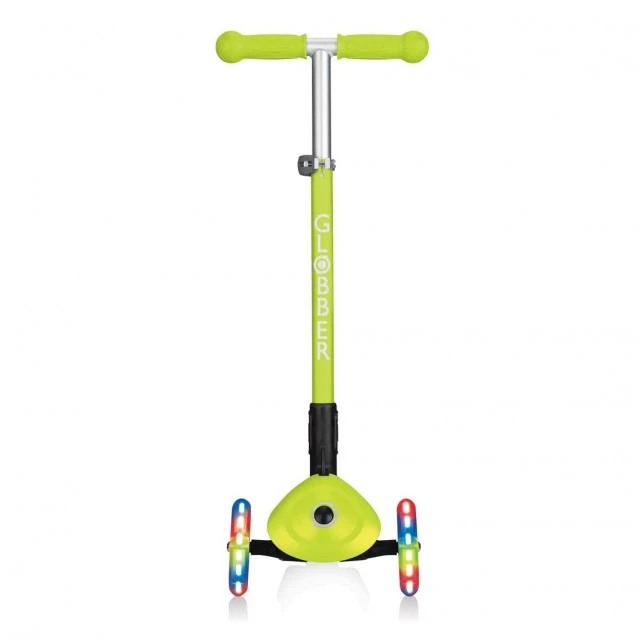 Globber Primo Foldable Lights Folding Scooter with Glowing Tires, Green