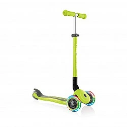 Globber Primo Foldable Lights Folding Scooter with Glowing Tires, Green