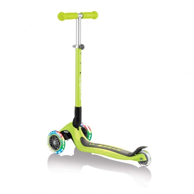 Globber Primo Foldable Lights Folding Scooter with Glowing Tires, Green