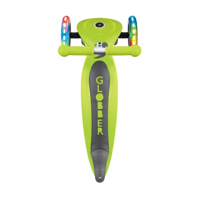 Globber Primo Foldable Lights Folding Scooter with Glowing Tires, Green