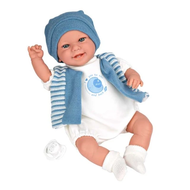 Laughing baby doll Mateo in navy blue, real weight - 35 cm
