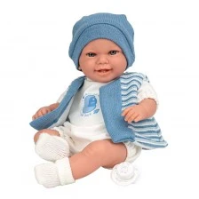 Laughing baby doll Mateo in navy blue, real weight - 35 cm