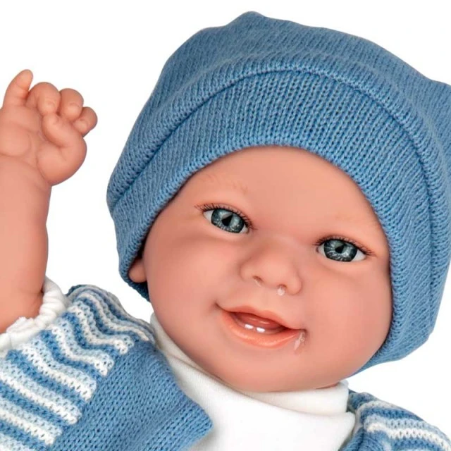 Laughing baby doll Mateo in navy blue, real weight - 35 cm