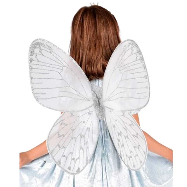Silver wings with shiny lines for magical transformations, 59 cm