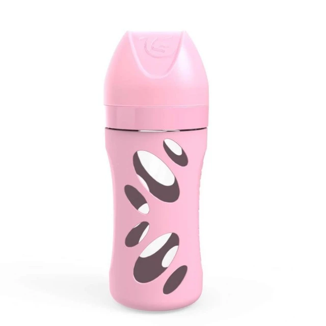 Glass bottle for babies against colic Twistshake 260 ml. Pink