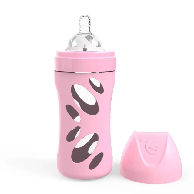 Glass bottle for babies against colic Twistshake 260 ml. Pink