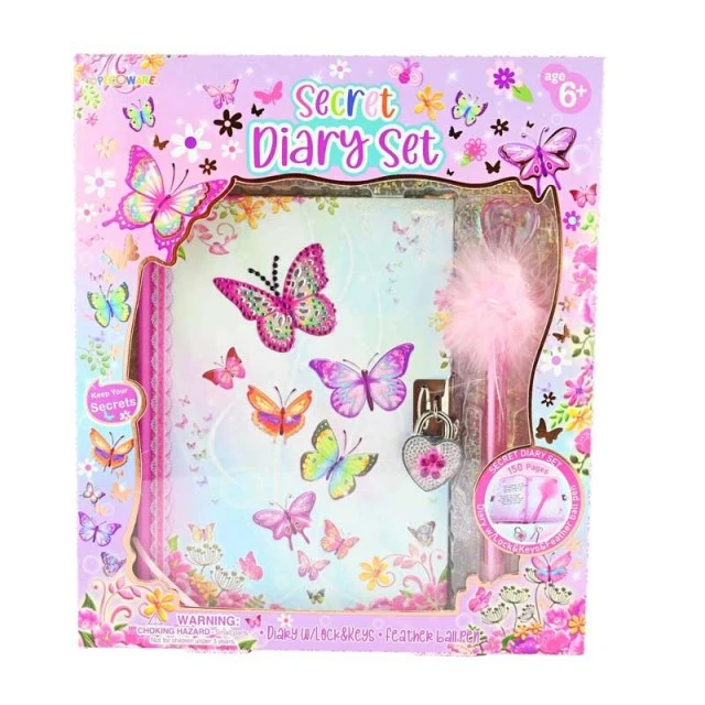 Secret diary with padlock and feather pen for magical memories