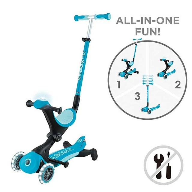 Scooter 5 in 1 GLOBBER GO UP DELUXE LIGHTS 360° - aqua