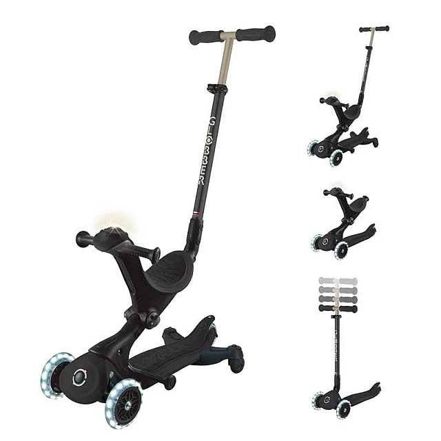 Scooter 5 in 1 GLOBBER GO UP DELUXE LIGHTS 360° - black